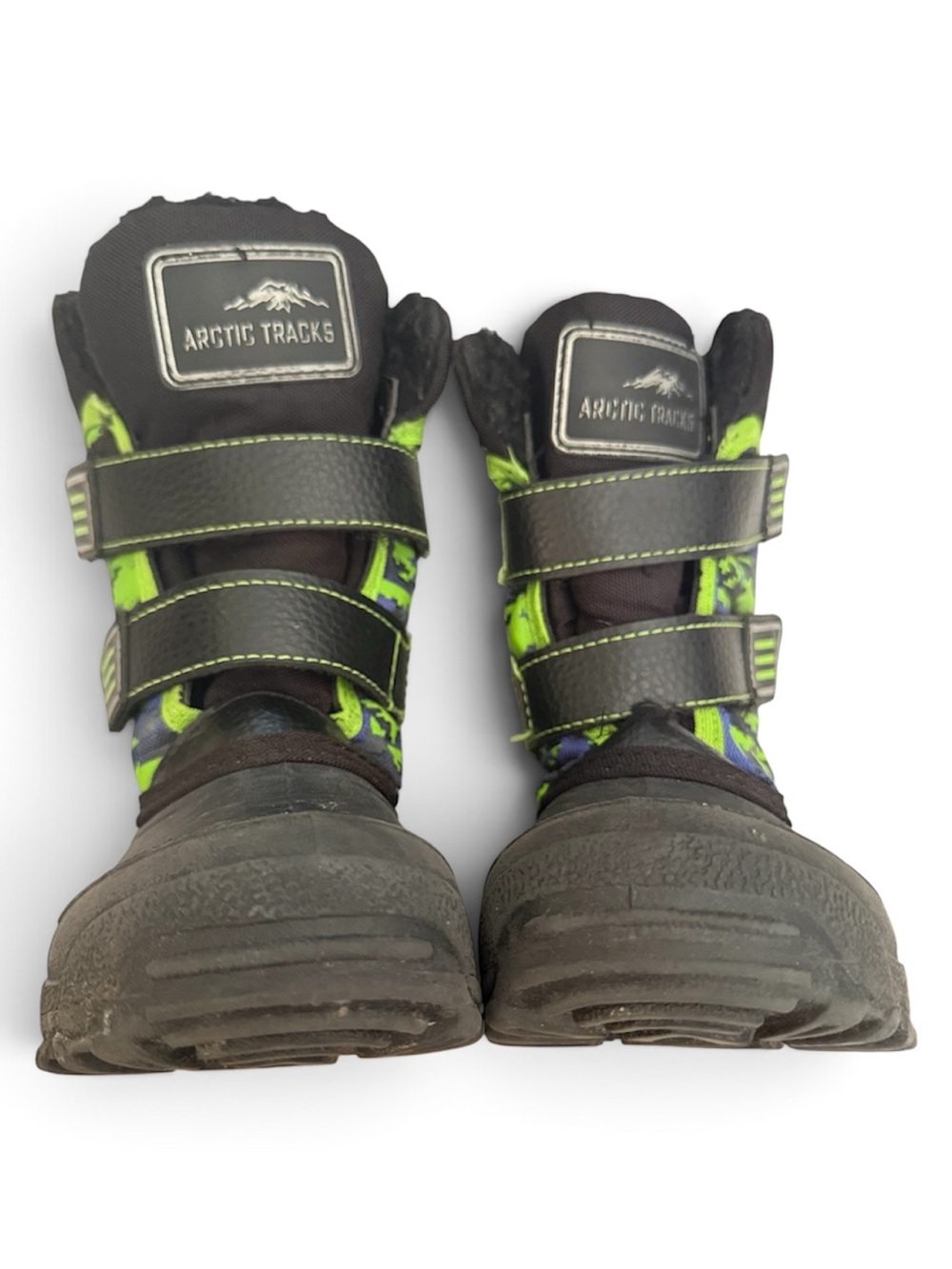 6/$20 Boys Size 10 Black and Neon Green Winter Boots